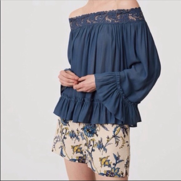 LOFT Tops - LOFT Blue Lacy Off Shoulder Top